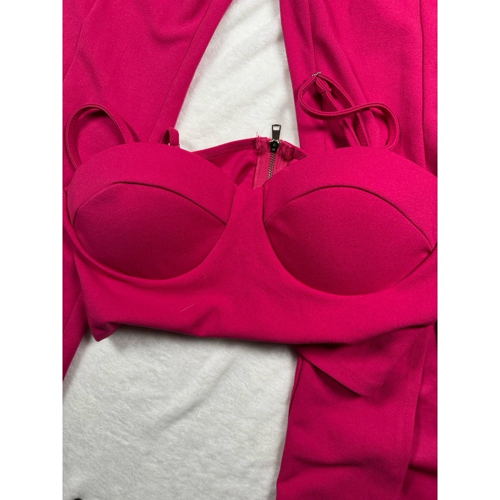 Shein Hot Pink Bustier Top & Flare Legged Elastic Waist Pants Womens Size Medium